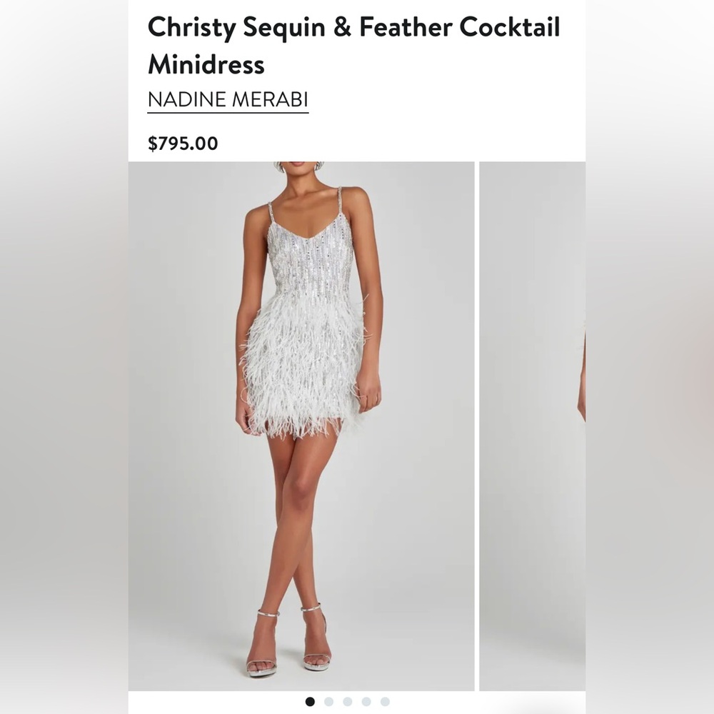 Nadine Merabi Silver Sequin and Feather Dress